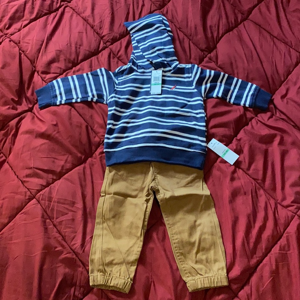 Nautica Striped Hoodie with Brown pants 2 set